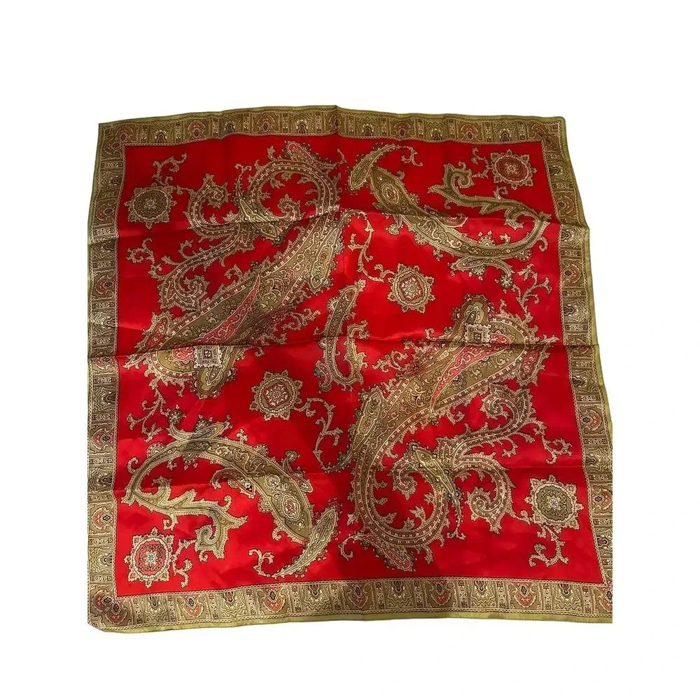 Sr Michaud Red & Gold Paisley Pattern Rayon Satin Made In Italy Table Runners